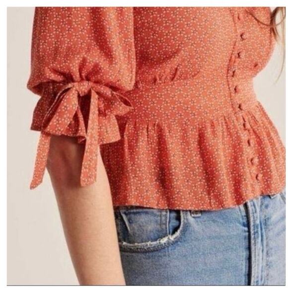 Abercrombie & Fitch Women's Orange V-Neck Long Sleeves Blouse Top Size Large - Picture 4 of 14
